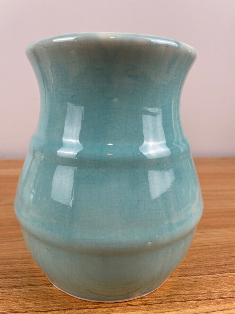 Early Hull Pottery 1920's Solid Turquoise Blue Glossy Glaze Stoneware Vase H 40