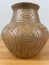 BRAZIL AMAZONIAN RED CLAY POTTERY JAR ETCHED PATTERN BY RAIMUNDO CARDOSO 8" Wide