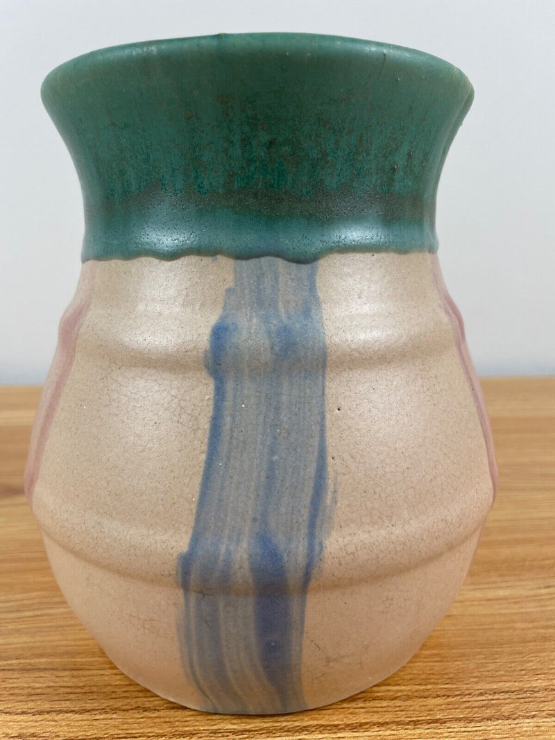 Early Hull Pottery 1920's Vertical Blue Pink Green Stripe Stoneware Vase H 40