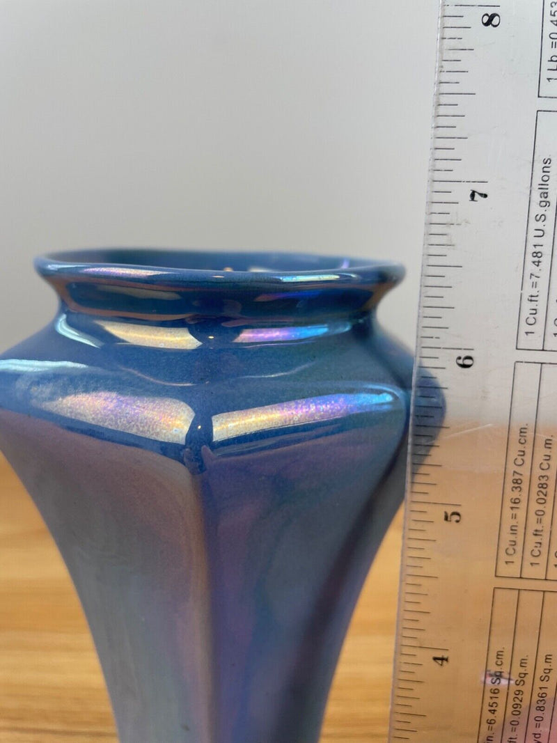 Vintage Cowan Pottery Larkspur Blue Lustre 6.5" Tall Hexagon Top Classic Vase