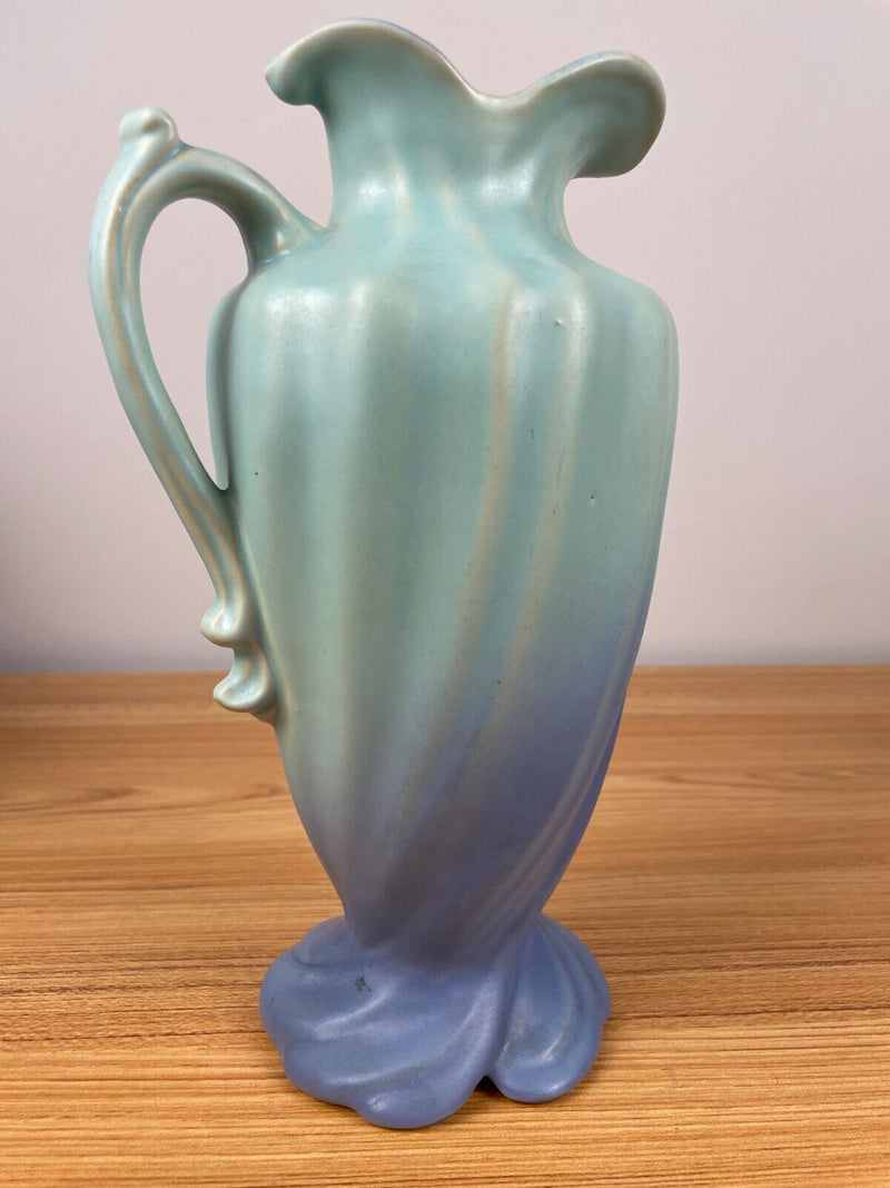 Weller Art Pottery Lido Vase Light Blue To Dark Blue Fade  Swirl Pitcher 10.5”