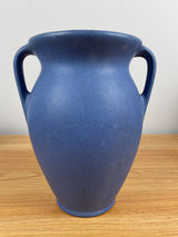 Antique Hand Thrown Hywood Niloak Tall Cobalt Blue Pottery Double Handle Vase 7"