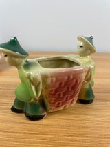 Vintage Ceramic Shawnee Planter Asian Men Carrying Basket Made In USA