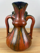 Fourmaintraux Delassus Desvres French Art Nouveau Arts Crafts Red Drip Vase