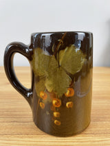 Owens Utopian Pottery Mug signed c1900 Brown Glaze W/ Grapes & Leaves #1035