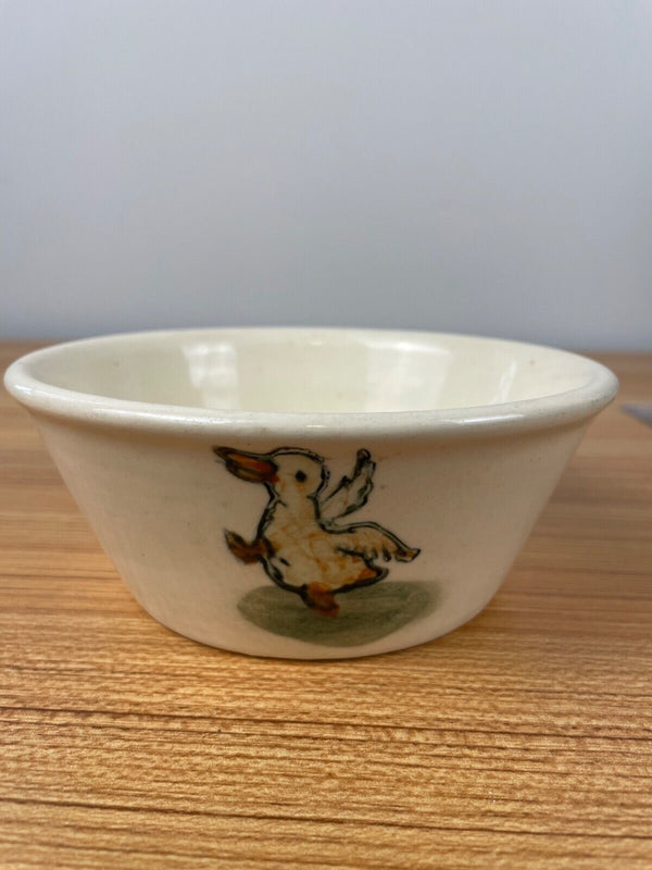 Weller Zona Creamware 1920s Vintage Art Pottery Yellow Duck Ceramic Baby Bowl