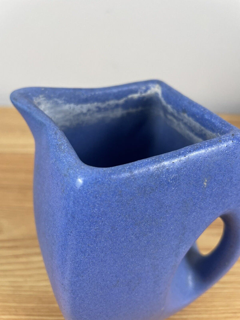 Vintage Niloak Art Pottery Square Pitcher/Vase Matte Blue 5 1/2"