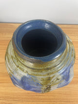 Vintage Mary Ann Studio Pottery Bulbous Green & Blue Vase 8" Tall Pewabic Artist