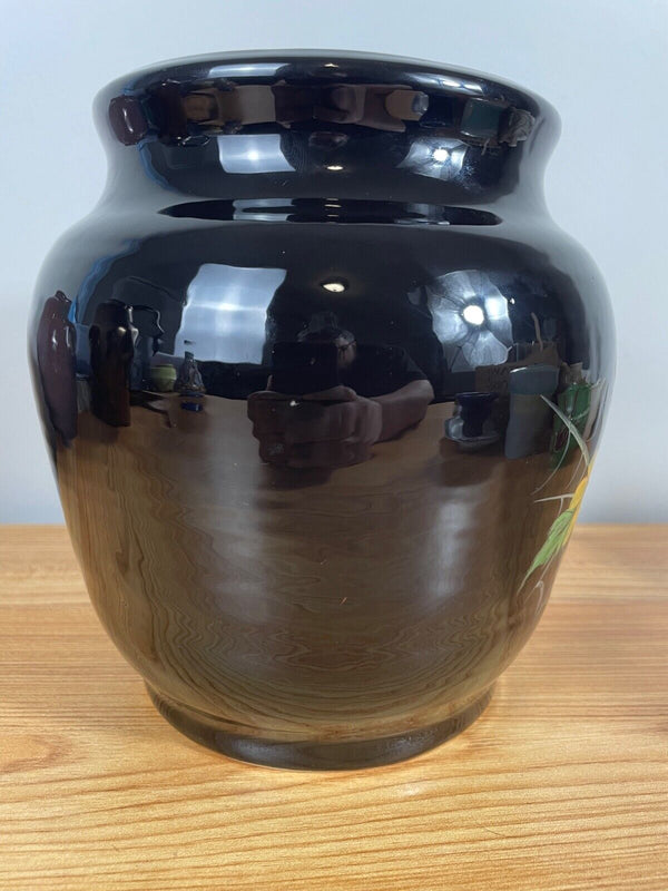 The Pottery Hawaii Black Floral Spider-Web Studio Signed Large Vase Nice 7.5"