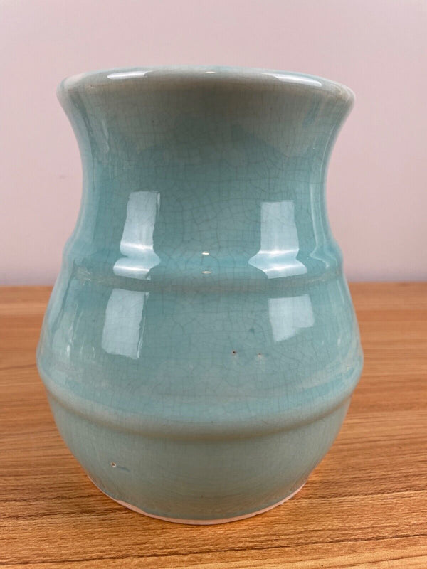 Early Hull Pottery 1920's Solid Turquoise Blue Glossy Glaze Stoneware Vase H 40