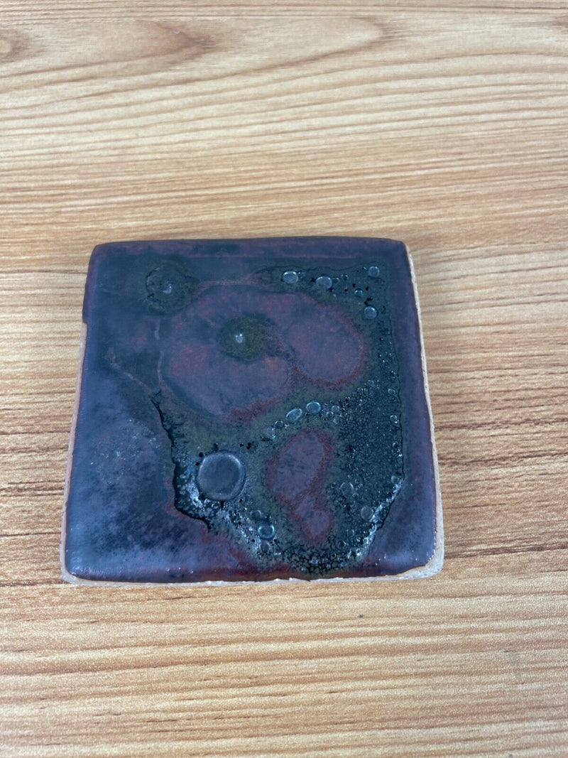 Pewabic Pottery Detroit Purple Red Green Volcanic Glaze Factory Test Tile 4X4