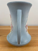 Hull Art Pottery 6.5” Tall Orchid Double Handles Vase, 304-6 Blue Vintage