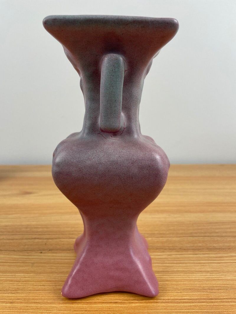 VINTAGE 8" TALL NILOAK ART POTTERY VASE PINK SQUARE FLORAL UNIQUE EXCELLENT