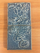 Whistling Frog Tile Company Art Pottery 2 Tile Scene Garden Beet Garlic 7.5"