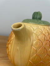 Vintage Weller Art Pottery Tea Pot Pineapple Scaled Desgin With Green Lid