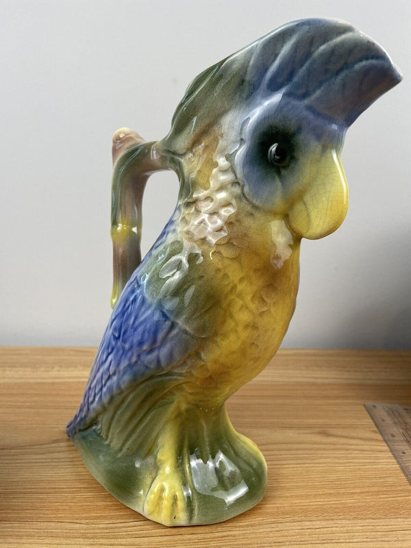 Vintage Colorful Parrot Ceramic Pitcher CALIFORNIA 3555 10-1/2" Tropical Bird