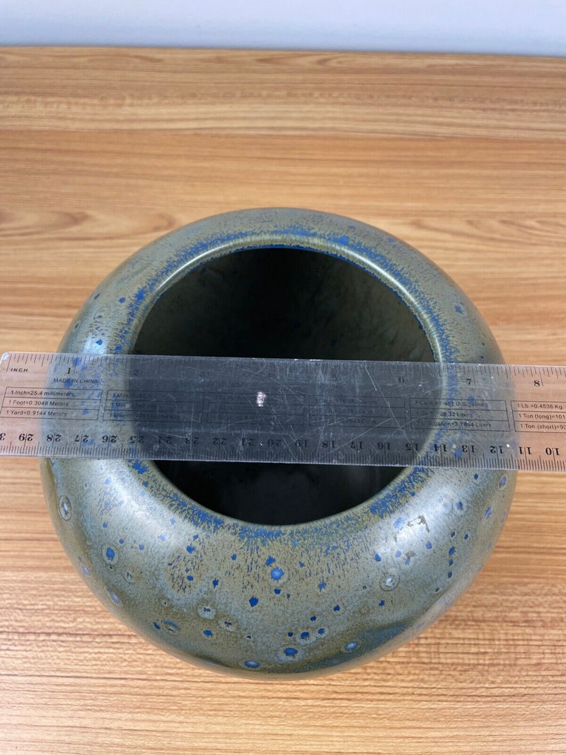 Rare Vintage MCM Thomas Waddelow Matte Green Over Blue Large Circle Orb Vase