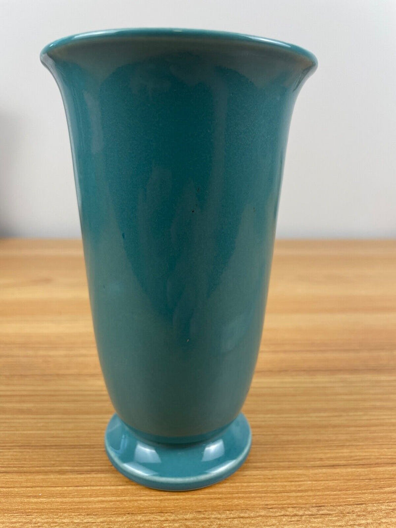 Vintage Cowan Lakeware Teal Flaring Art Pottery Vase  1940's Stamped 5.5" Tall