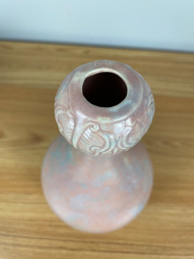 Vintage Gonder Art Pottery Bottle Vase Blue Green Pink Gloss Glaze 9.5" MCM