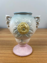 Hull USA Art Pottery Flower Vase 131 - 4 3/4” Double Handled Blue To Pink Fade