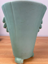 1930’s Weller Art Pottery Wild Rose Green 3-Footed Double-Handled Vase EUC