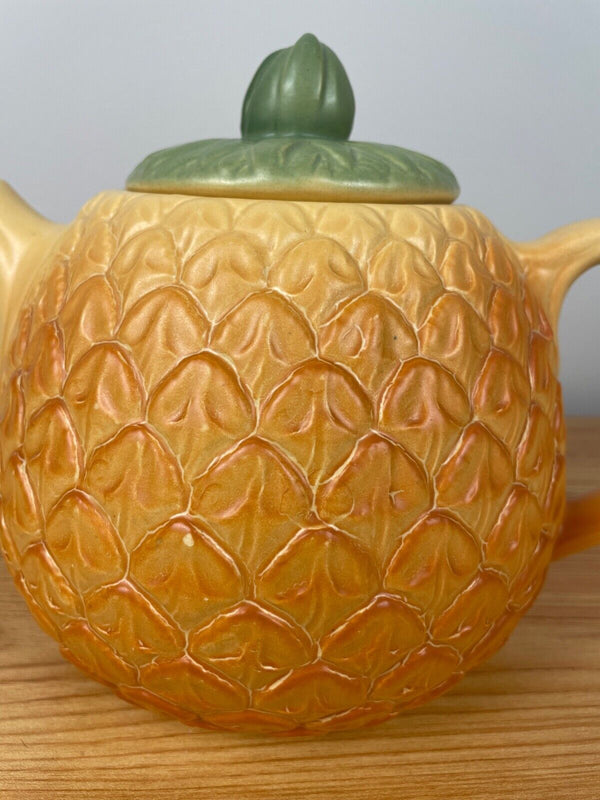 Vintage Weller Art Pottery Tea Pot Pineapple Scaled Desgin With Green Lid