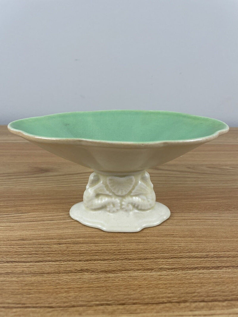 Vintage Cowan Art Pottery Seahorse Green Footed Console Pedestal Bowl 6" Across