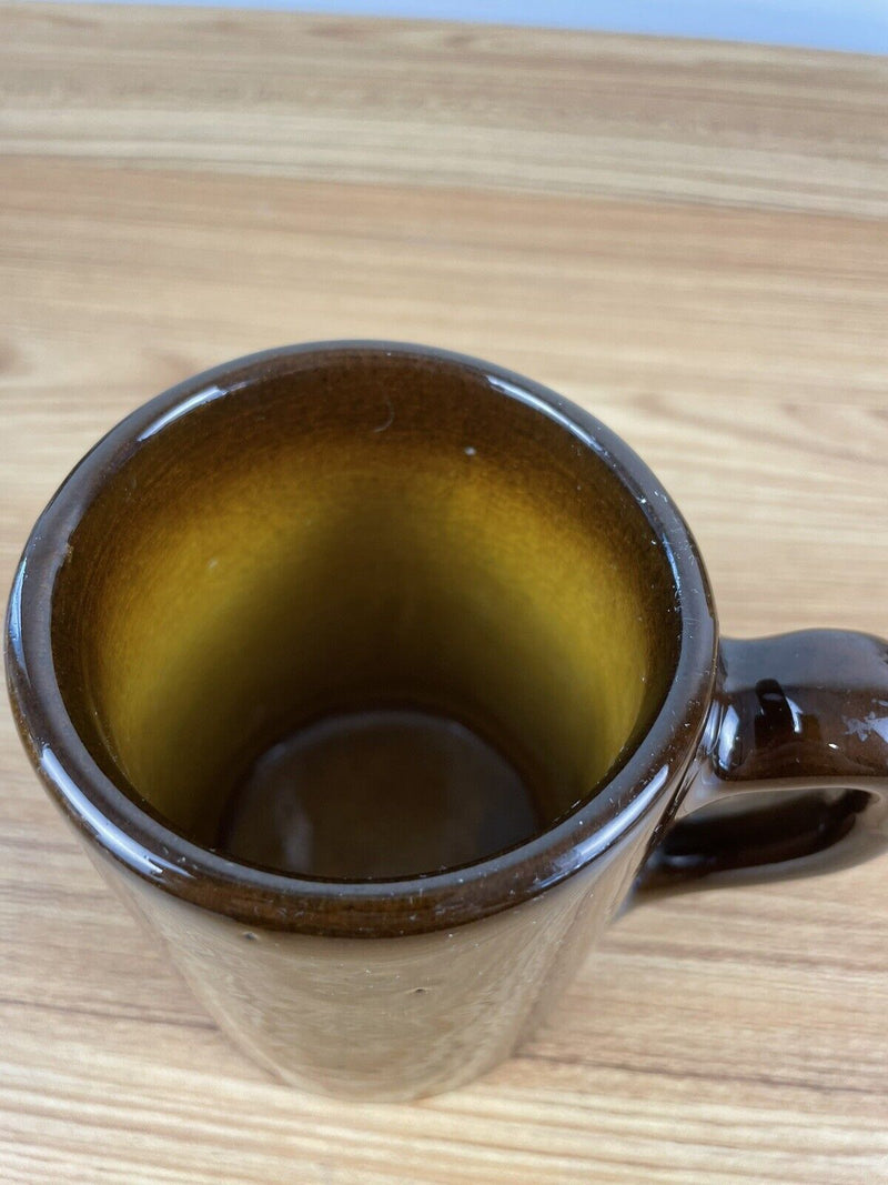 Owens Utopian Pottery Mug signed c1900 Brown Glaze W/ Grapes & Leaves #1035