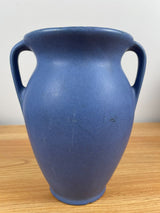 Antique Hand Thrown Hywood Niloak Tall Cobalt Blue Pottery Double Handle Vase 7"