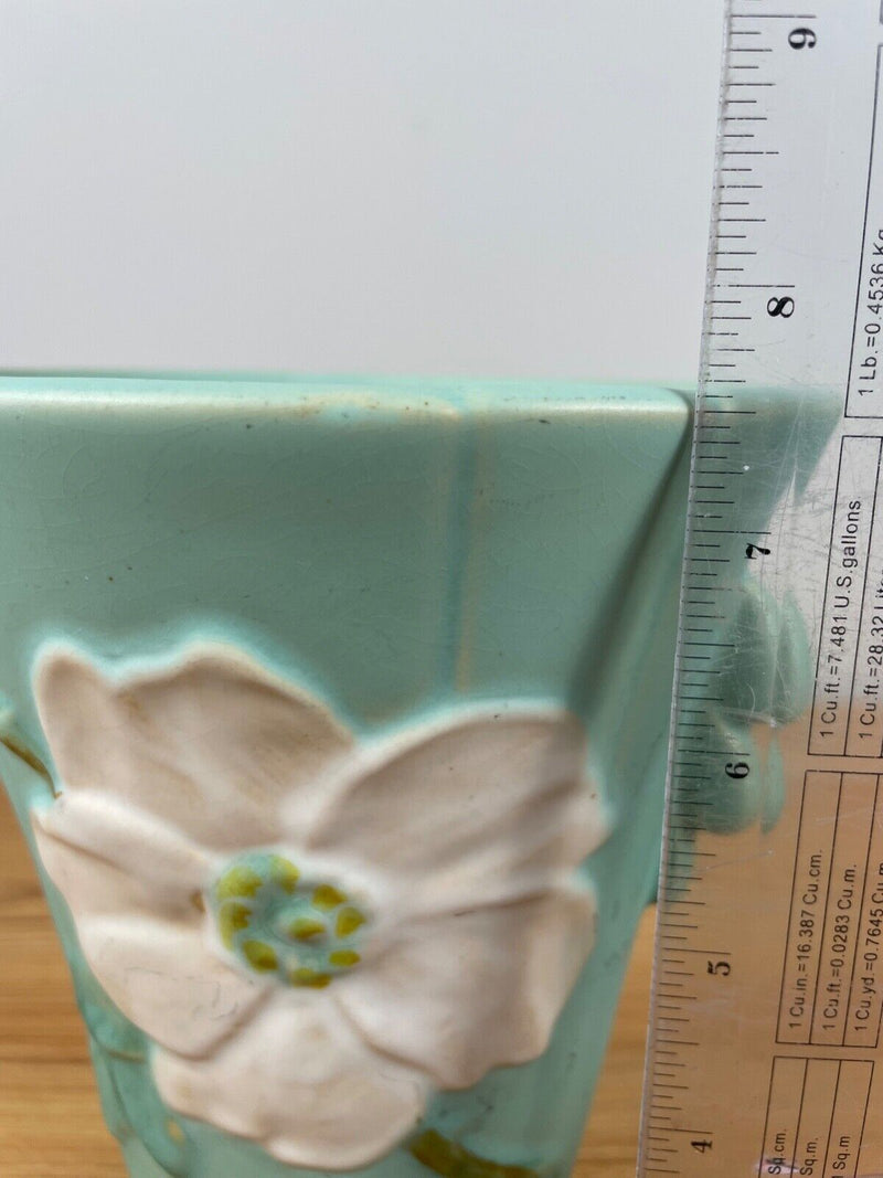 1930’s Weller Art Pottery Wild Rose Green 3-Footed Double-Handled Vase EUC