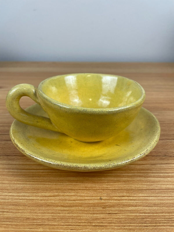 Brayton Laguna Pottery Very Early 5" Plate Solid Yellow Cup & Saucer