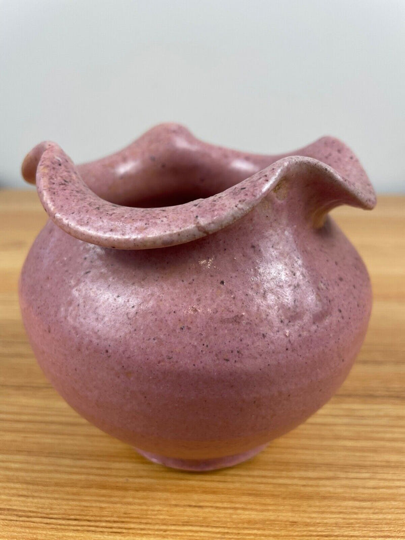 Rainbow Pottery AR Cole Pink Ruffled Rim Vase North Carolina - Ink Stamp Marking