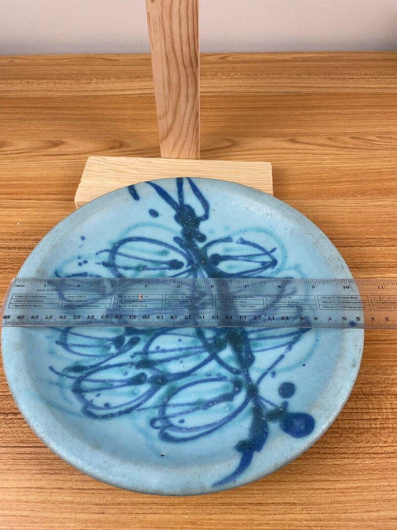 JT Abernathy Art Pottery Centerpiece Plate Ceramic Blue Leaf Design 10.5”