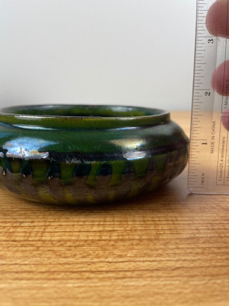 Herman Kahler Vintage Danish Green Pottery Bowl Made in Denmark Marked Signed