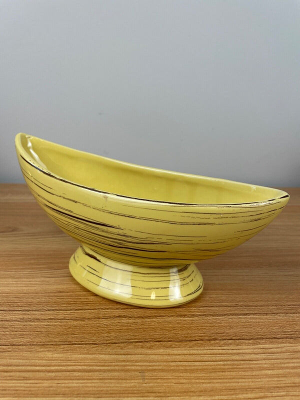 Vtg MCM By McCoy Harmony Yellow Brown Striated Pedastal Canoe Pottery Planter