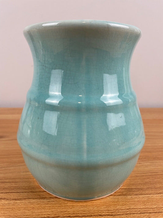 Early Hull Pottery 1920's Solid Turquoise Blue Glossy Glaze Stoneware Vase H 40