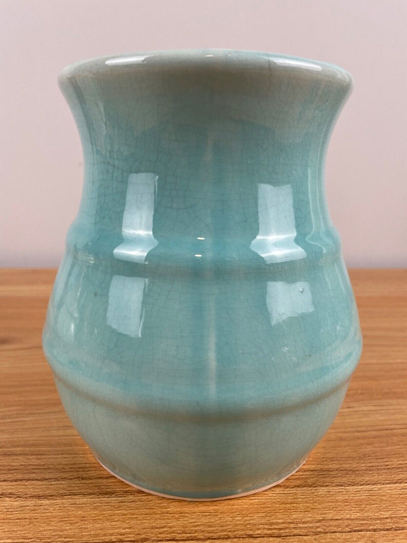 Early Hull Pottery 1920's Solid Turquoise Blue Glossy Glaze Stoneware Vase H 40