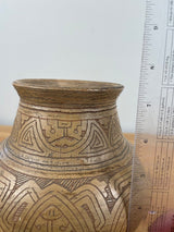 BRAZIL AMAZONIAN RED CLAY POTTERY JAR ETCHED PATTERN BY RAIMUNDO CARDOSO 8" Wide