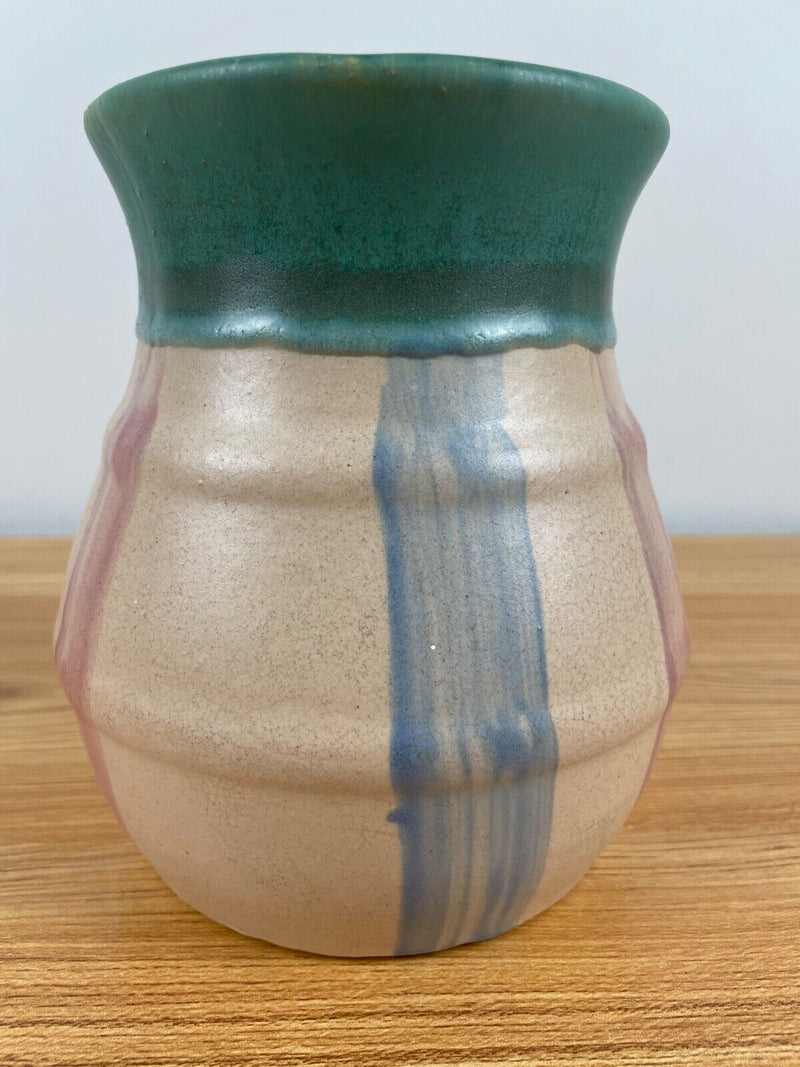 Early Hull Pottery 1920's Vertical Blue Pink Green Stripe Stoneware Vase H 40