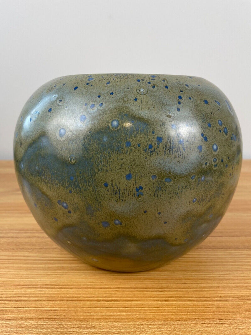 Rare Vintage MCM Thomas Waddelow Matte Green Over Blue Large Circle Orb Vase