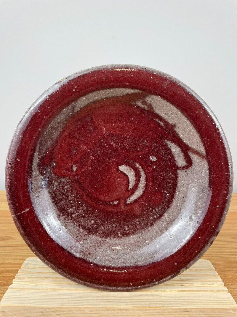 JT Abernathy Art Pottery Cupped Decorative Plate Ceramic Oxblood Red 7.5" Dia