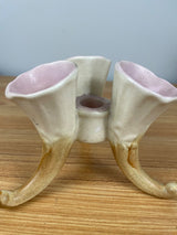 Rumrill 1940s Vintage Art Pottery Pink & Brown Triple Horn Bud Vase 4" Tall