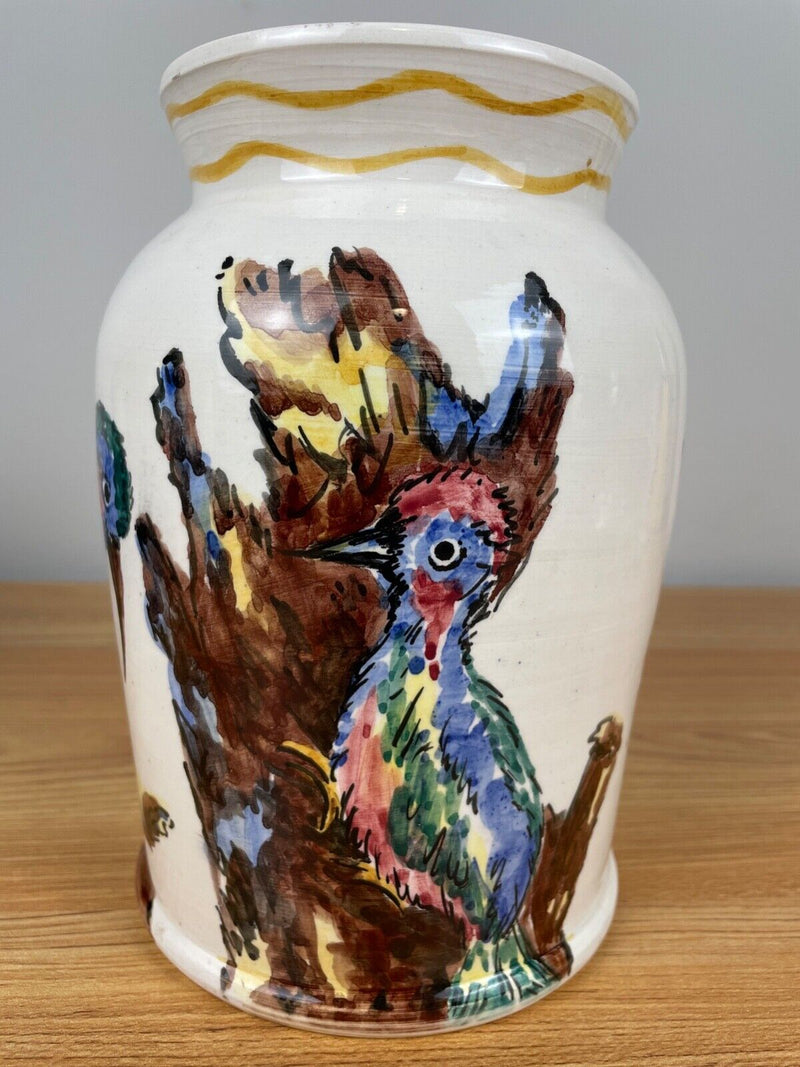 MCM Vintage Made In Italy Handpainted Abstract Birds Vase 8" Tall 743 Italy