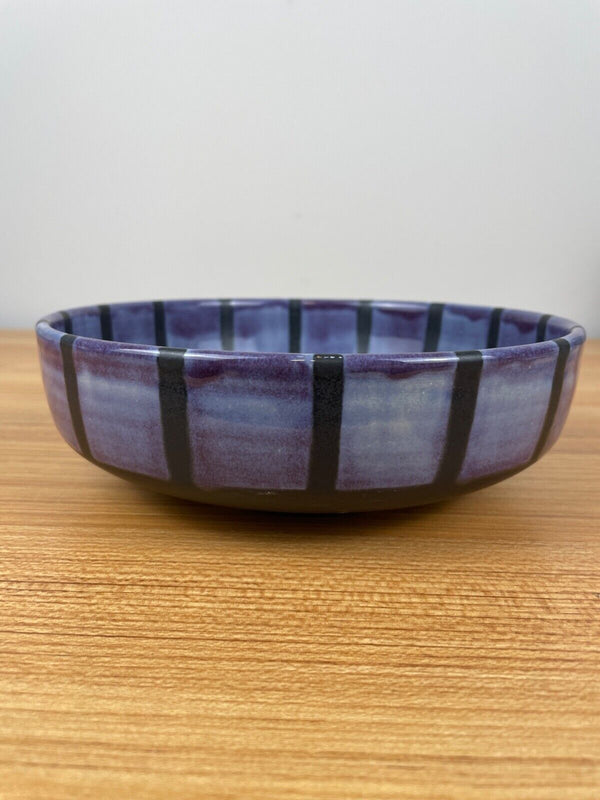 8" Diameter Abstract Bowl by JoAnn Aquinto Purple Green & Black Pewabic Artist