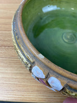 Roseville Art Pottery Mostique Pattern Pottery 6 Inch Bowl Green Glazed Interior