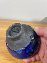 Studio Art Pottery Signed Charpentier Raku Vase Brilliant Blue Glaze 3" Tall