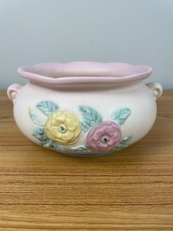 HULL ART POTTERY PINK "OPEN ROSE" #113-7 PLANTER BOWL VINTAGE MID CENTURY BOWL