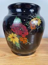 The Pottery Hawaii Black Floral Spider-Web Studio Signed Large Vase Nice 7.5"