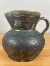 Fulper Art Pottery Green & Black Drip Mottled Glaze 5.5" Tall Pitcher Stamped