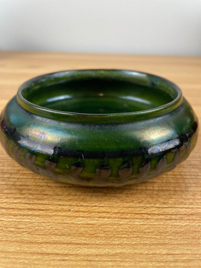 Herman Kahler Vintage Danish Green Pottery Bowl Made in Denmark Marked Signed